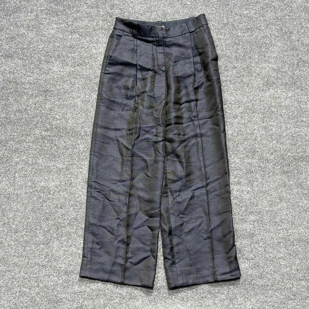 Giorgio Armani Pants Womens 40 Blue Pleated Twill Wide Leg Dress Trousers Italy